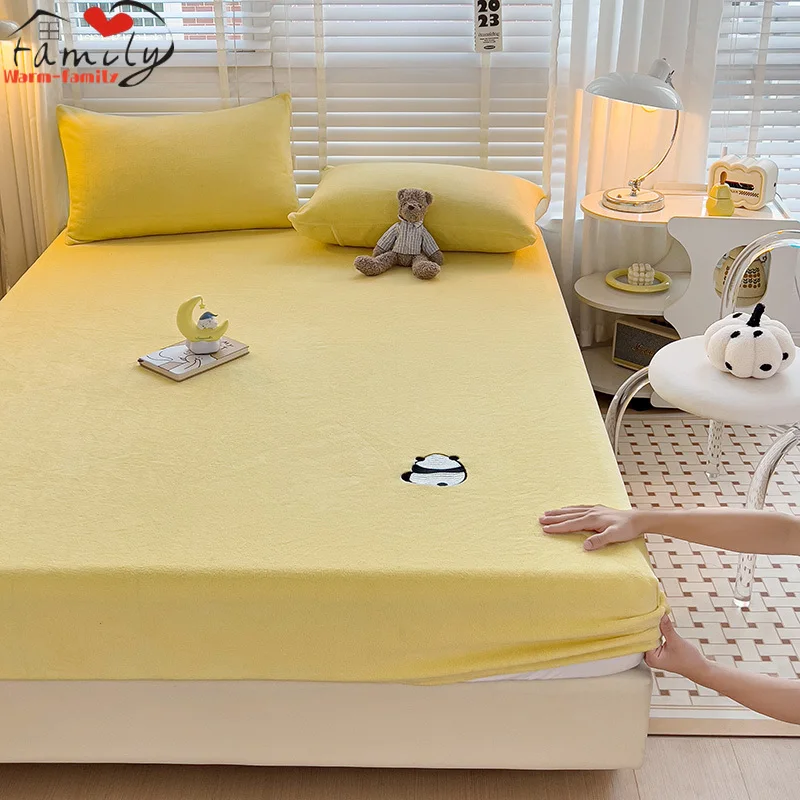 

Coral Velvet Fitted Sheet Elastic Bedspread Mattress Cover Soft Touch Bed Linen Protector Winter Warm Flannel Fitted Sheet