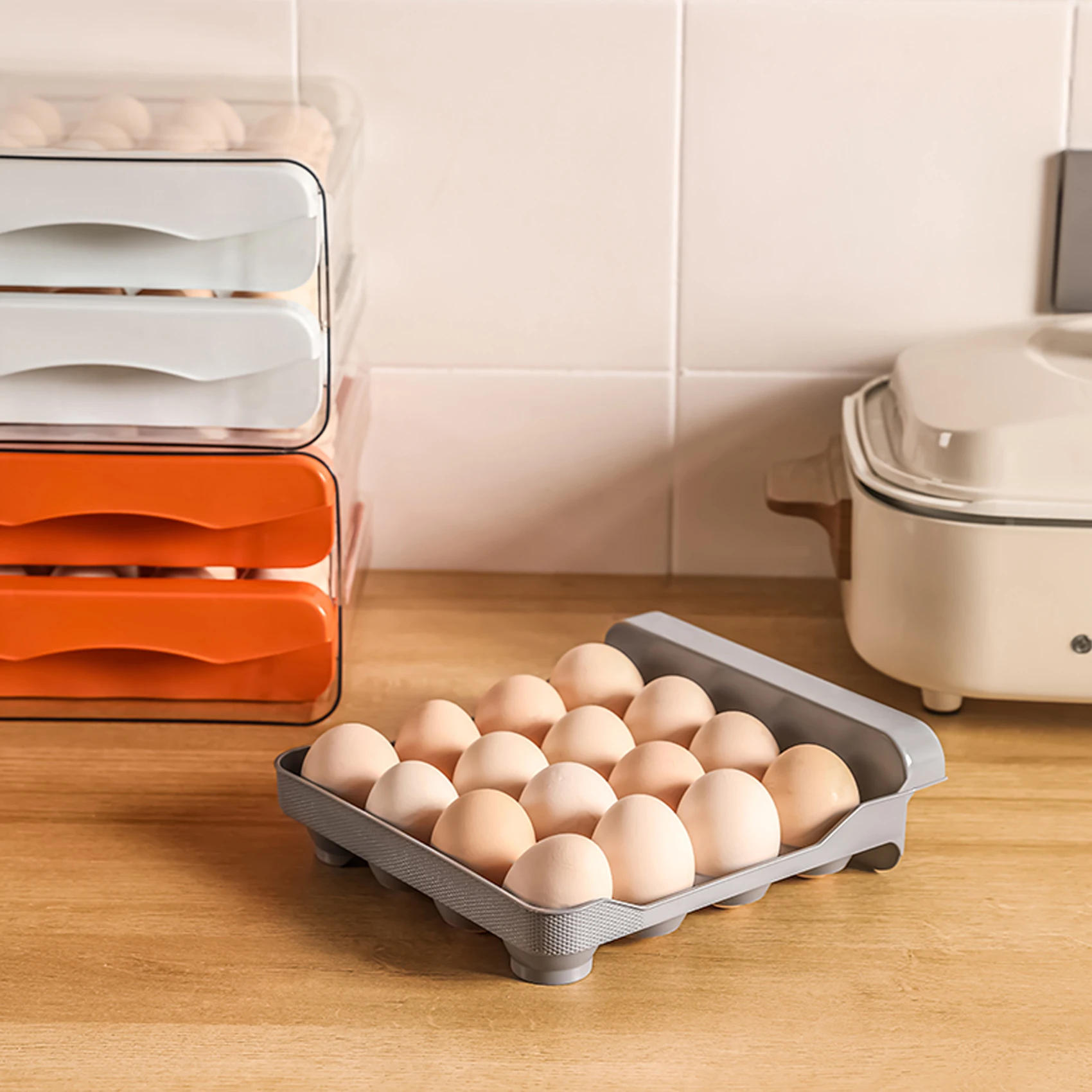 Kitchen Storage Box Egg Storage Box Food Storage Container Food Storage Box Egg Storage Container Storage Box Refrigerator Egg Storage Organizer 2-Layer Drawer Type Stackable Storage Bins Clear Plastic Egg Holder