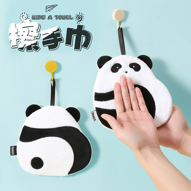 

Cute Panda Hand Towels Kitchen Bathroom Hand Towel Ball with Hanging Loops Quick Dry Soft Absorbent Microfiber Towels