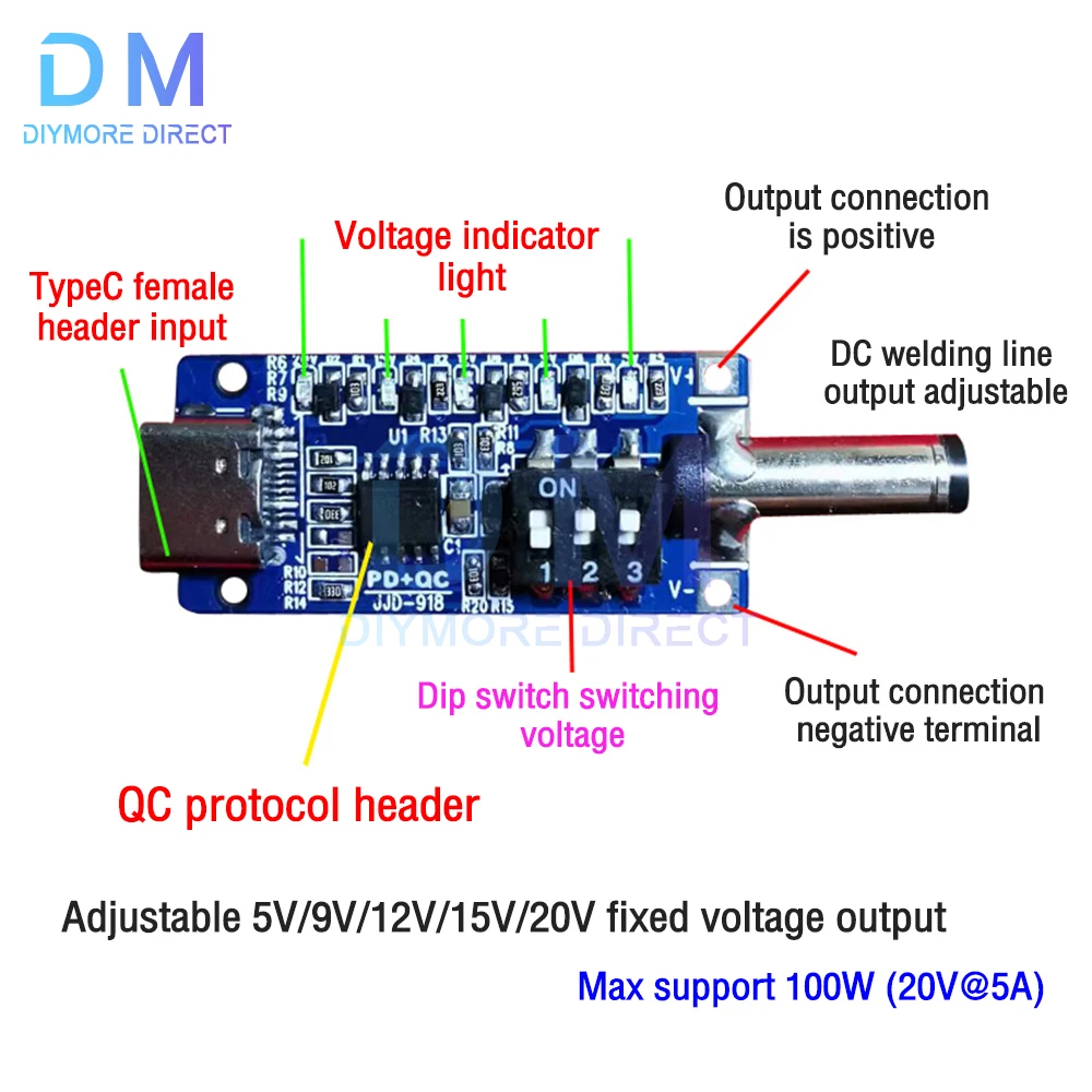 100w usb type c qc decoy trigger board pd 2 0 3 0 trigger adapter
