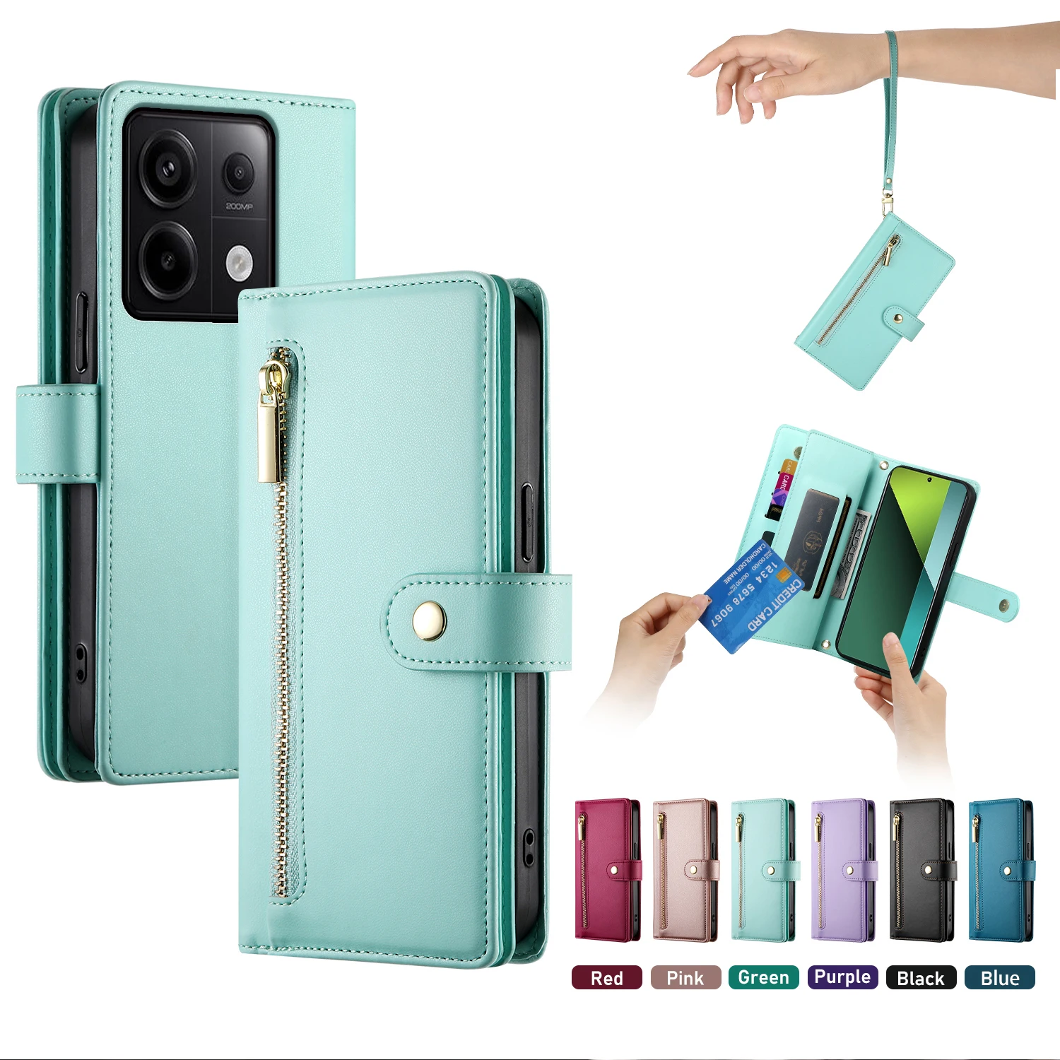 Crossbody Zipper Cards Solt Wallet Leather Case For Xiaomi Redmi Note 13 Pro Plus 12 13C POCO X6 5G Lanyard Bag Pocket Cover_voghion.com