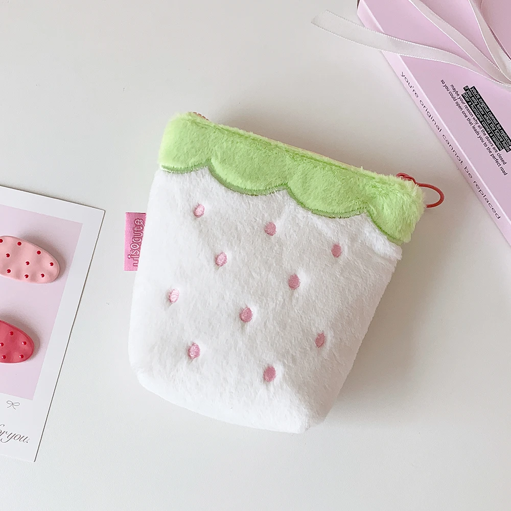 Cute Strawberry Plush Pencil Case With Zipper For Travel Makeup_voghion.com