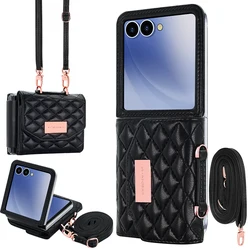 Luxury Soft PU Leather Wallet Phone Case with Crossbody Strap - Durable Protective Cover - Galaxy Z Flip 8 (Black)