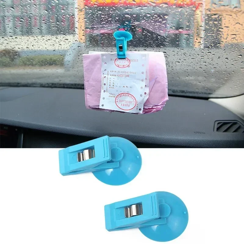 2pcs Suction Cup Clip Car Interior Window Clip Removeable Bill Card Clamp Holder Ticket Fastener Clip Interior Accessories