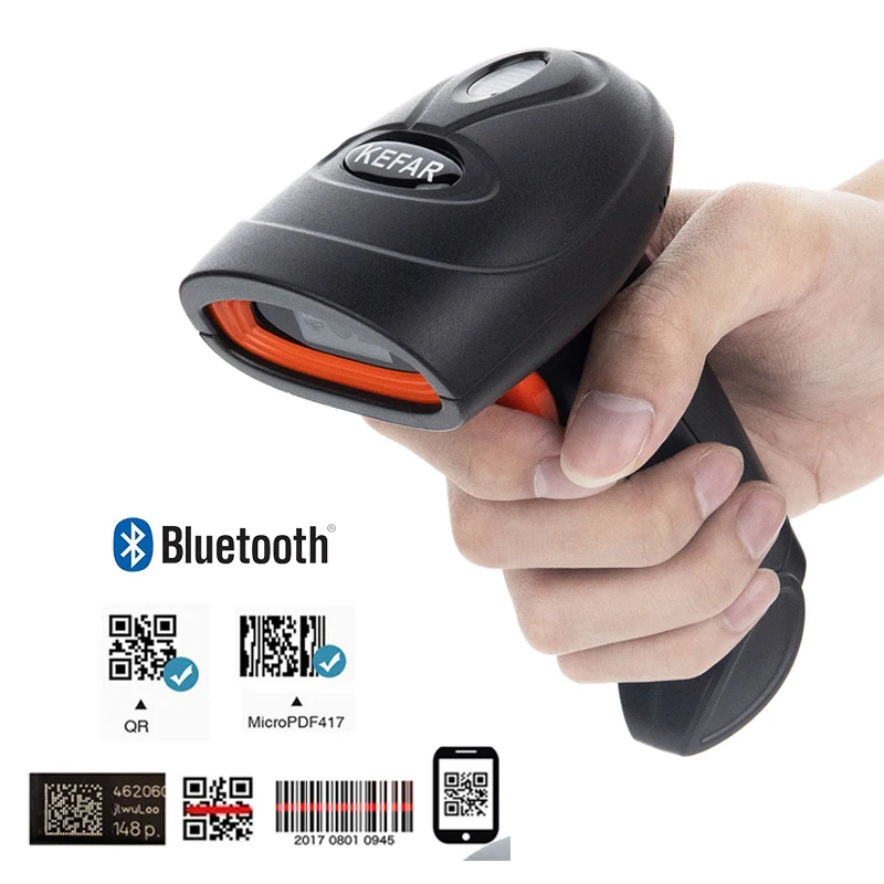 KEFAR Wireless Barcode Scanner Wired Handheld Barcode Reader Bluetooth QR PDF417 DM Codes Reader for Smartphone Screan barcode scanner