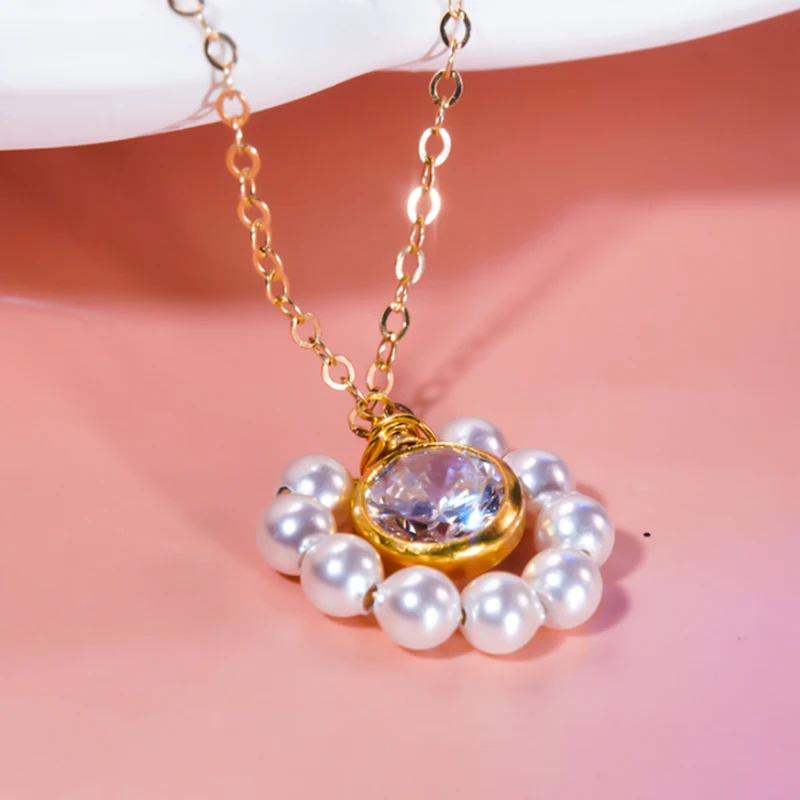 

Flower Shaped Pearl Necklace For Women 18K Gold Plated Inlaid With Cubic Zirconia Diamond Fashion Personality Fine Jewelry Gift