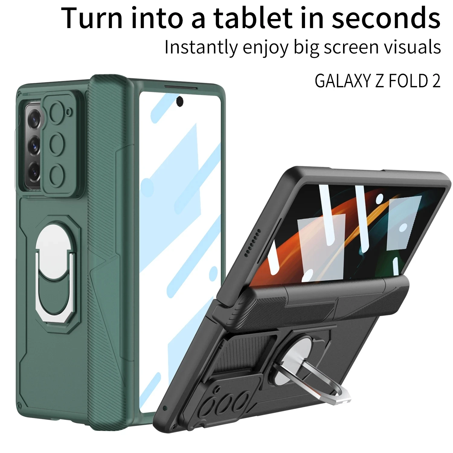 Magnetic Hinge Slide Lens Case For Samsung Galaxy Z Fold 2 Front Glass Film Ring Holder Hard Cover For Galaxy Z Fold2 Case