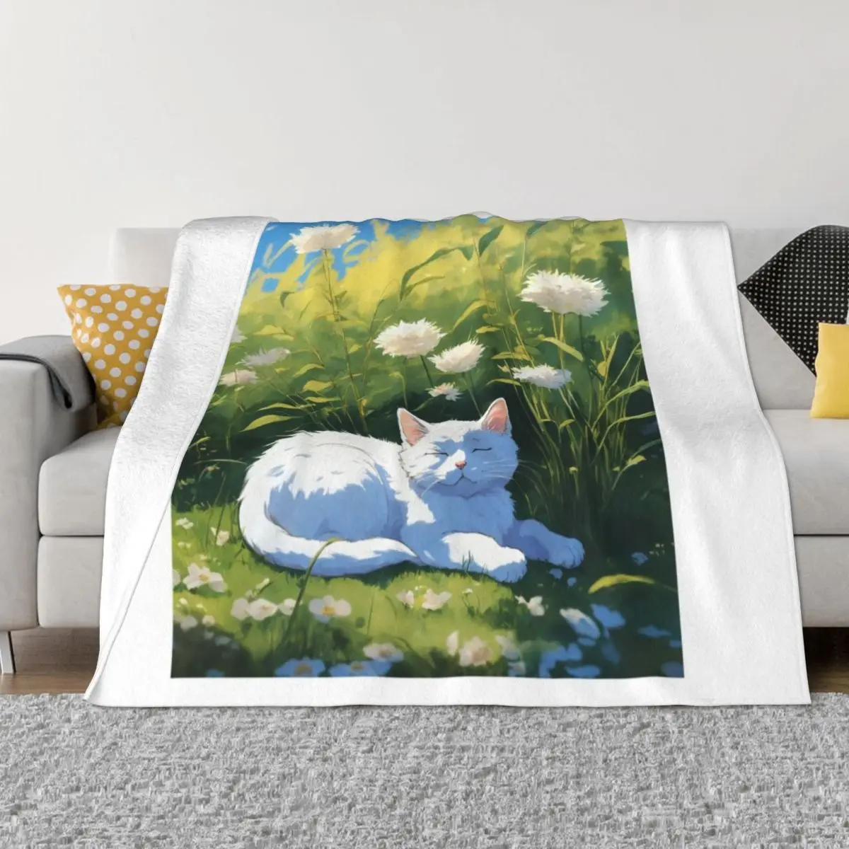 

Art of a white kitten Throw Blanket Personalized Gift for babies Multi-Purpose Blankets