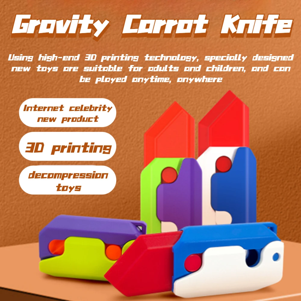 

3D Out of Shape Carrot Gravity Knife Fidget Toys Children Decompression Push Card Small Comb 3D Printing Plastic Carrot Knife