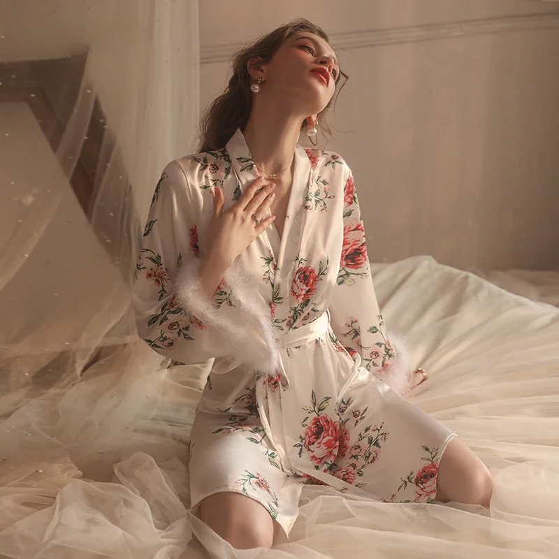 

Новое поступление, ночная рубашка, Женская Сексуальная атласная одежда на шнуровке с принтом, Женская Удобная Женская пижама, одежда для сна