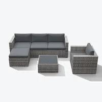 Outdoor Wicker Sectional Sofa Set 6-Piece All-Weather Conversation Furniture Set Grey Rattan Patio Sofas 2