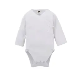 Unisex Baby Cotton Romper - Long Sleeve White Side - Opening Overall - 6m (White)
