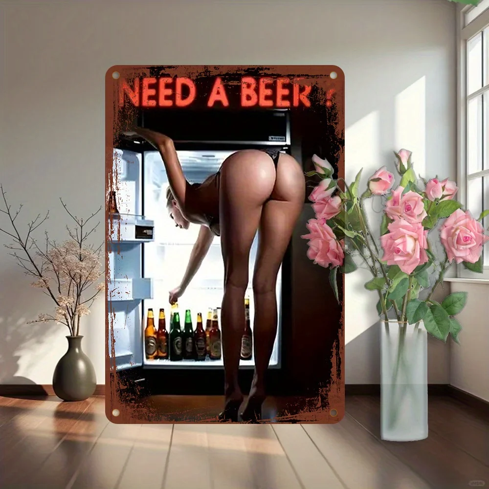 "Need a Beer" Iron Wall Sign - Humorous Decor for Home Bars, Offices & Bedrooms - Indoor/Outdoor Use