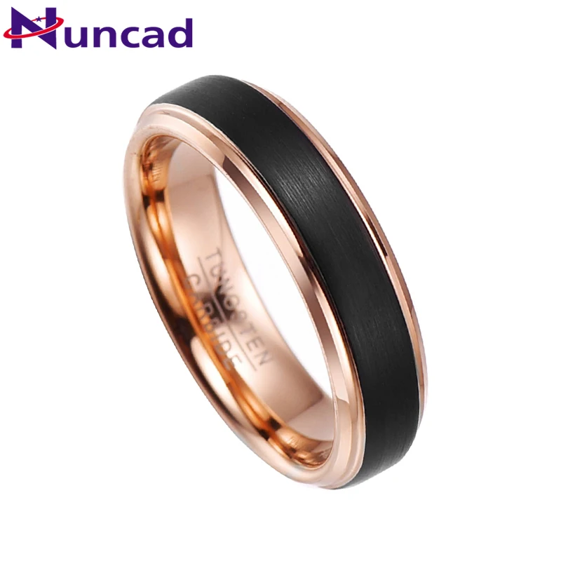 NUNCAD Brown & Rose Gold Tungsten Carbide Ring - 8mm Wide, Center Groove, Comfort Fit - View #8
