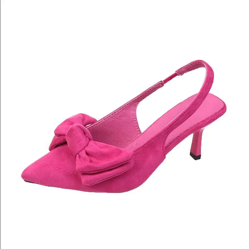 Summer Pumps New Womens Sandals Slingback Bow-knot Single Shoes Pointed Toe High Heels Party Dress Women Zapatos De Mujer 3