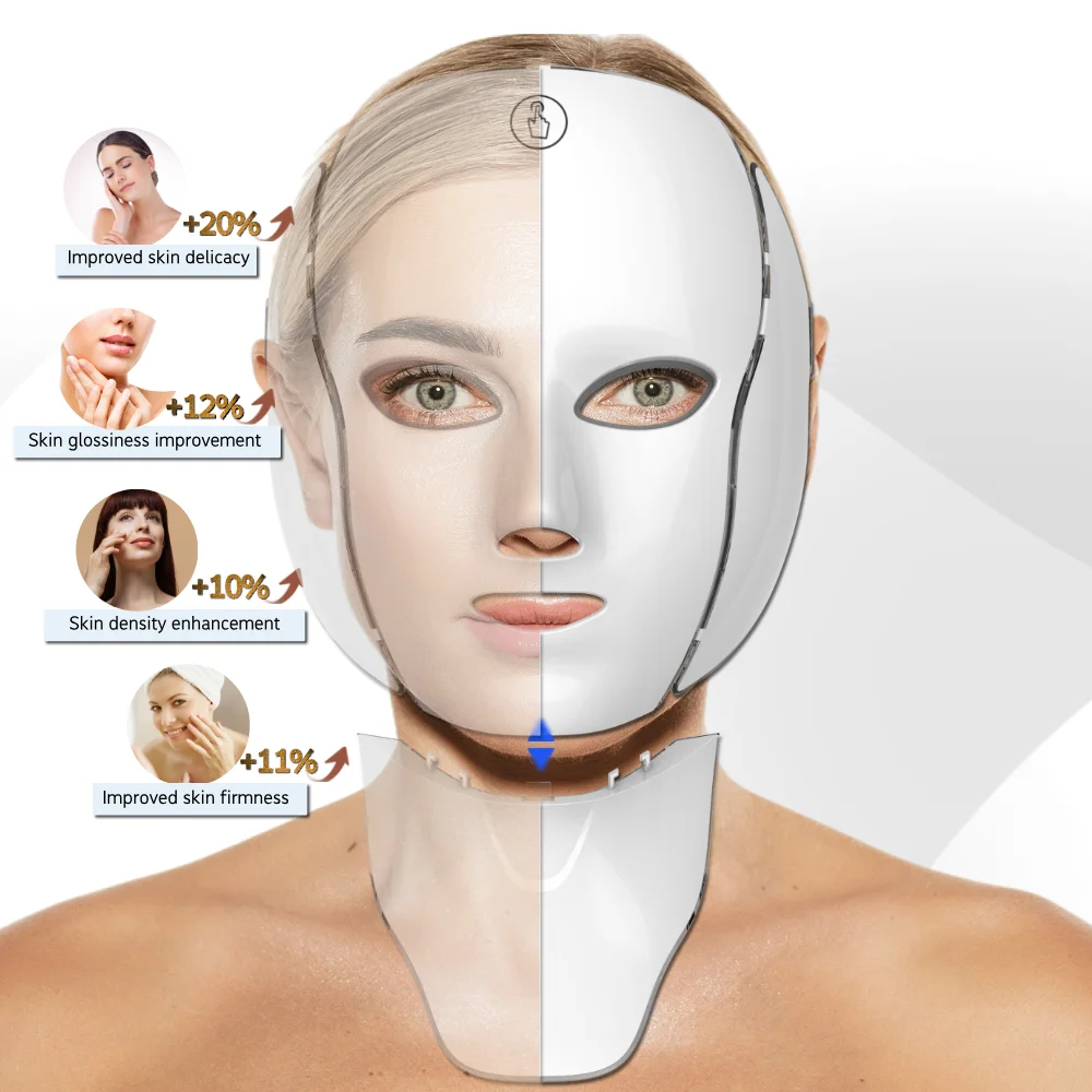 LED Face Mask 7 Color Red Light Therapy USB Rechargeable Wireless Mask Anti-Aging Face Neck Care Collagen Boost Beauty Device