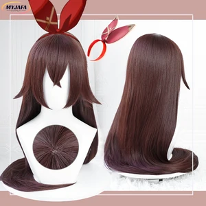 Anime Amber Cosplay Wig Game Impact Long Straight Brown Heat Resistant Synthetic Hair Party Unisex Wigs + Wig Cap