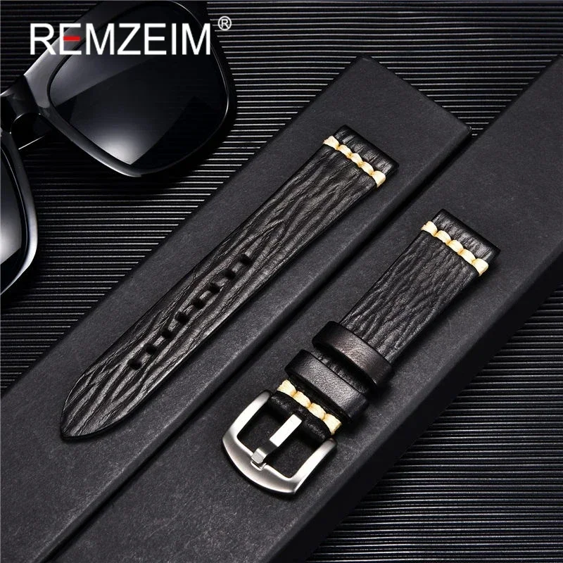 REMZEIM Retro Vegetable Tanned Leather Watch Strap - Fashionable Unisex Watchband Accessories