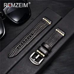 REMZEIM Retro Vegetable Tanned Leather Watch Strap - Fashionable Unisex Watchband Accessories - 22mm (Black)