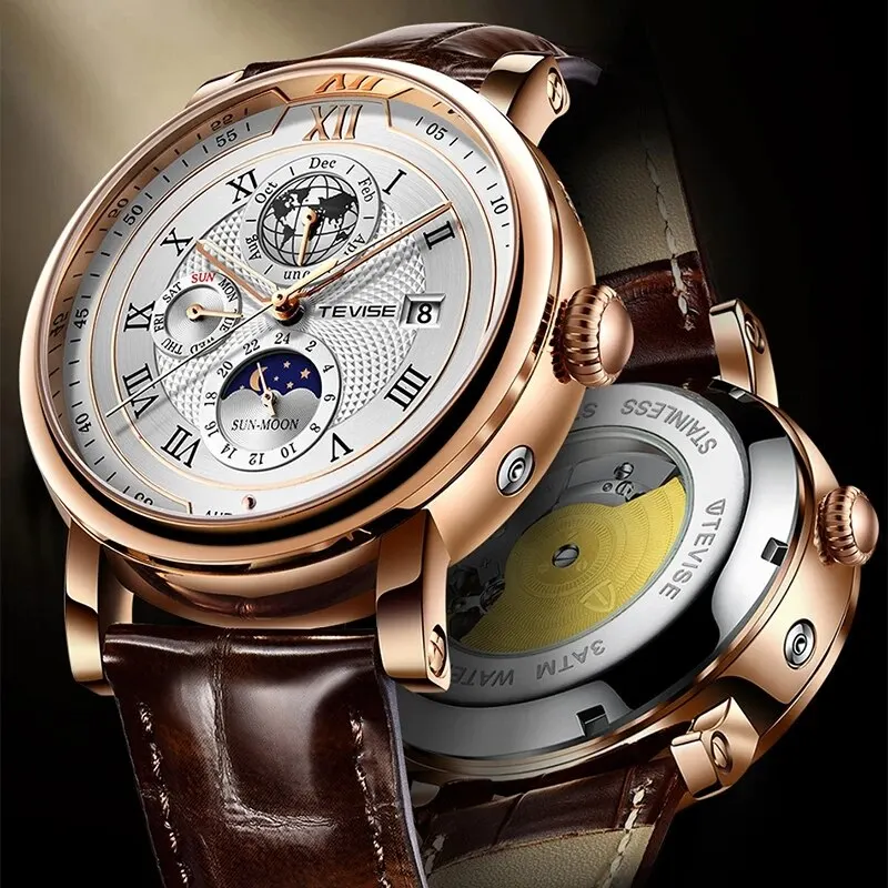 Business Waterproof Mechanical Watches Men Brand Luxury Leather Watch For Men Moon Phase Automatic Wristwatch mechanical watch