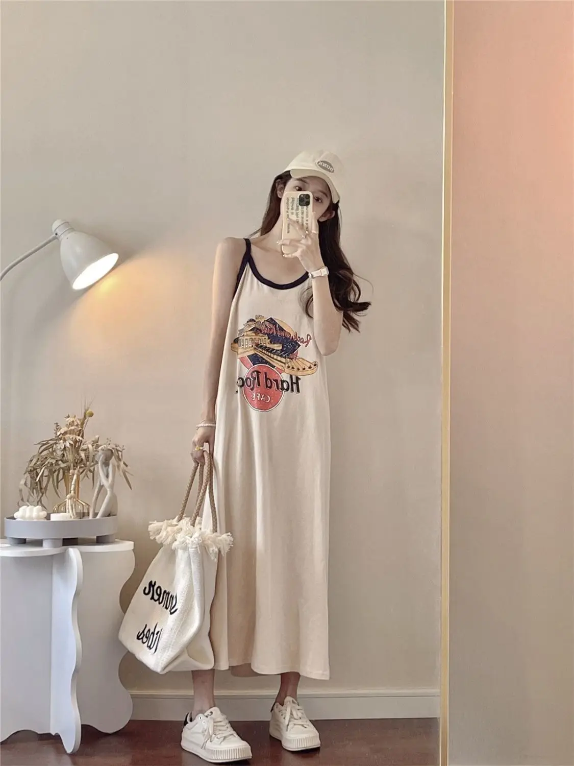 Student Summer Cute Pajamas Nightdress Women Sexy Sleeveless Home Clothing Female Comfortable Casual Printed Homedress Nighties