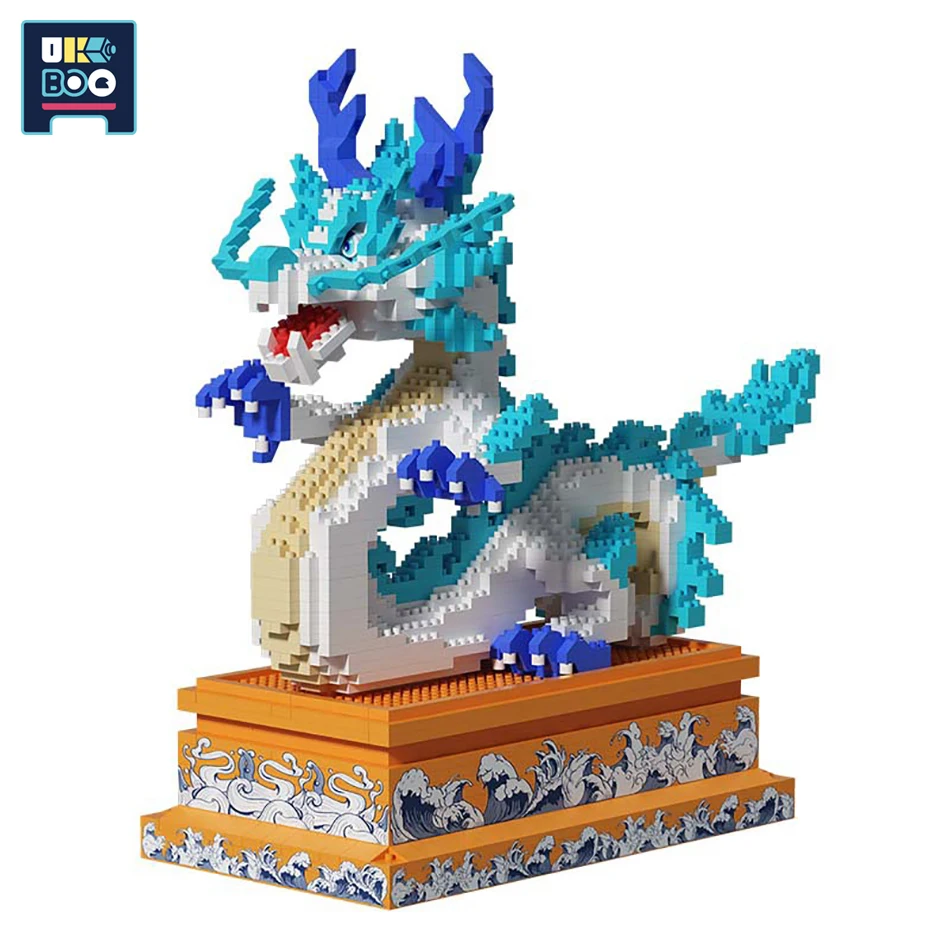 

City MOC Traditional Blue Dragon Mini Building Blocks Home Decoration 3D Model DIY Bricks Toys For Children Boys Gifts