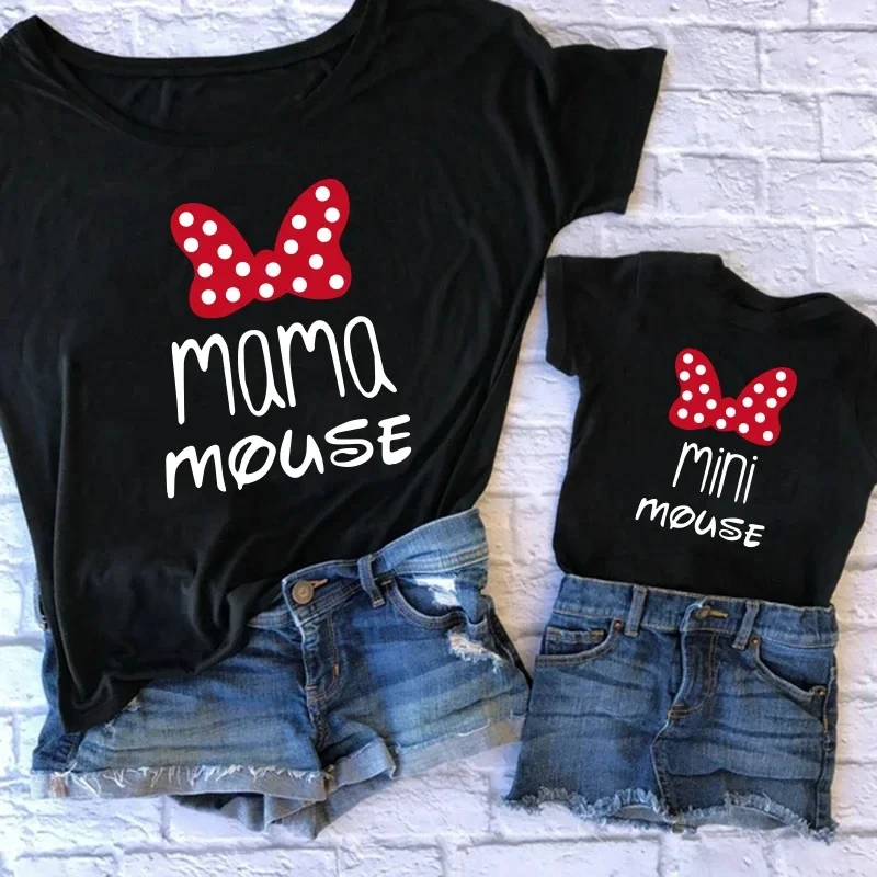 Korean Mama Mouse And Mini Mouse Daughter Kids Tops Baby Outfits Cartoon Mom and Me T-shirt Family Look Matching Outfits 2