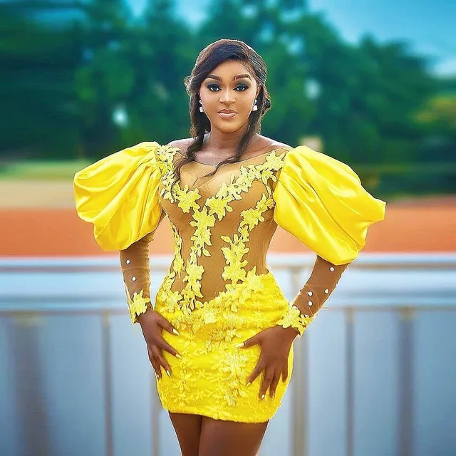 Yemi Puffy Long Sleeves Appliques Dress - Image 4