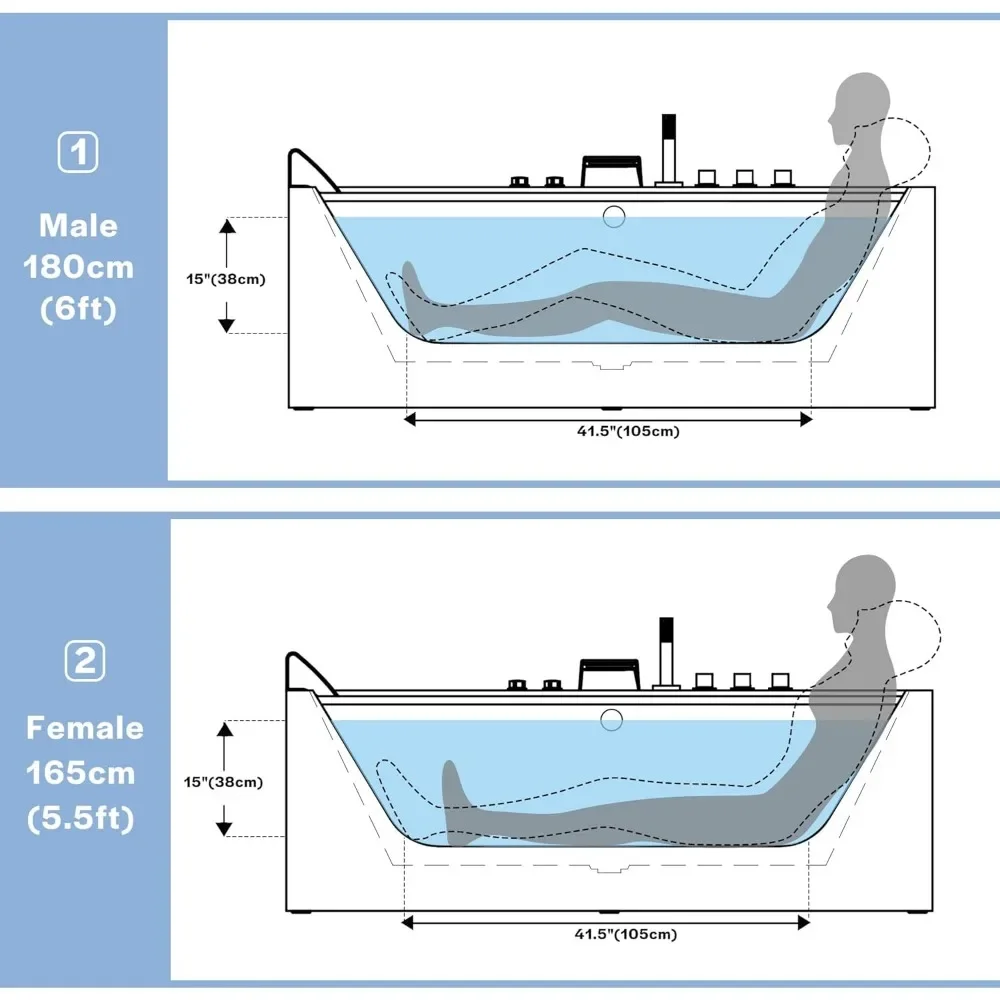 67 "x 30" Whirlpool Bathtub, 750W Acrylic Jet Bathtub with 11 Nozzles, Hydraulic Massage with Chromotherapy Bathroom Fixture 6