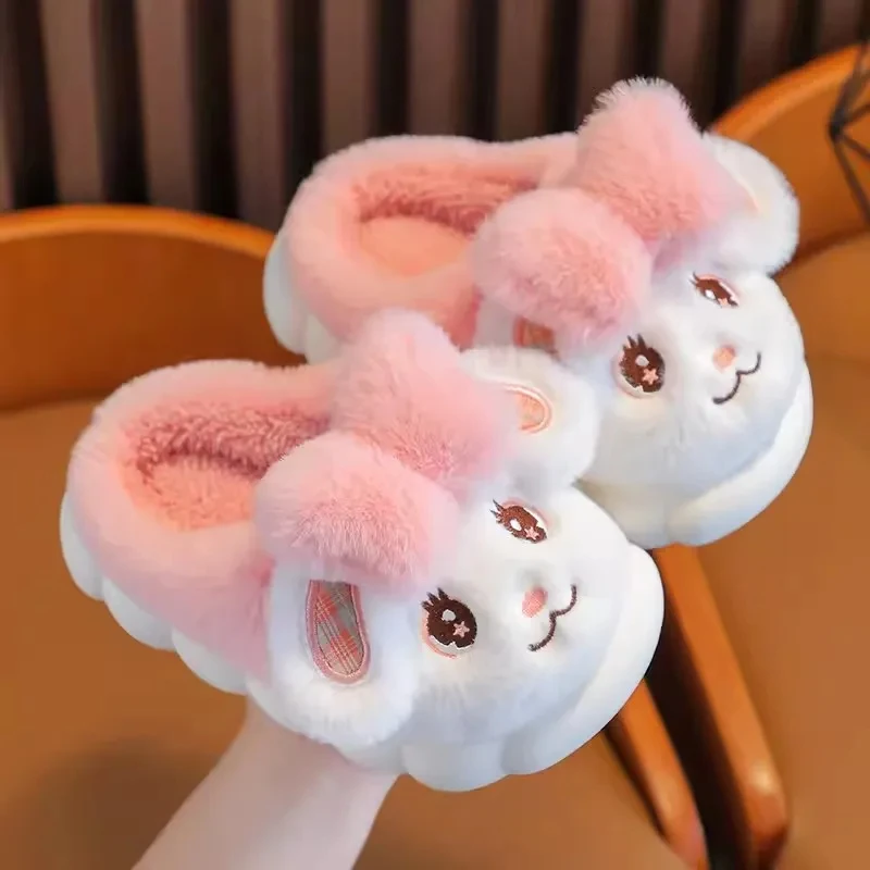 2023 Kids New Autumn Winter Boys Indoor Anti-slip Child Shoes Cute Rabbit Cotton Home Slippers Pink Baby Girls Slippers
