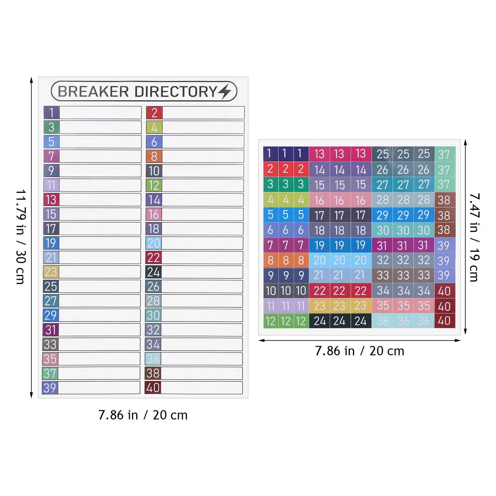 2세트 유성 마커 호환 PVC 전기함 라벨 번호가 매겨진 회로 식별 스티커 (차단기 패널, 수도용)