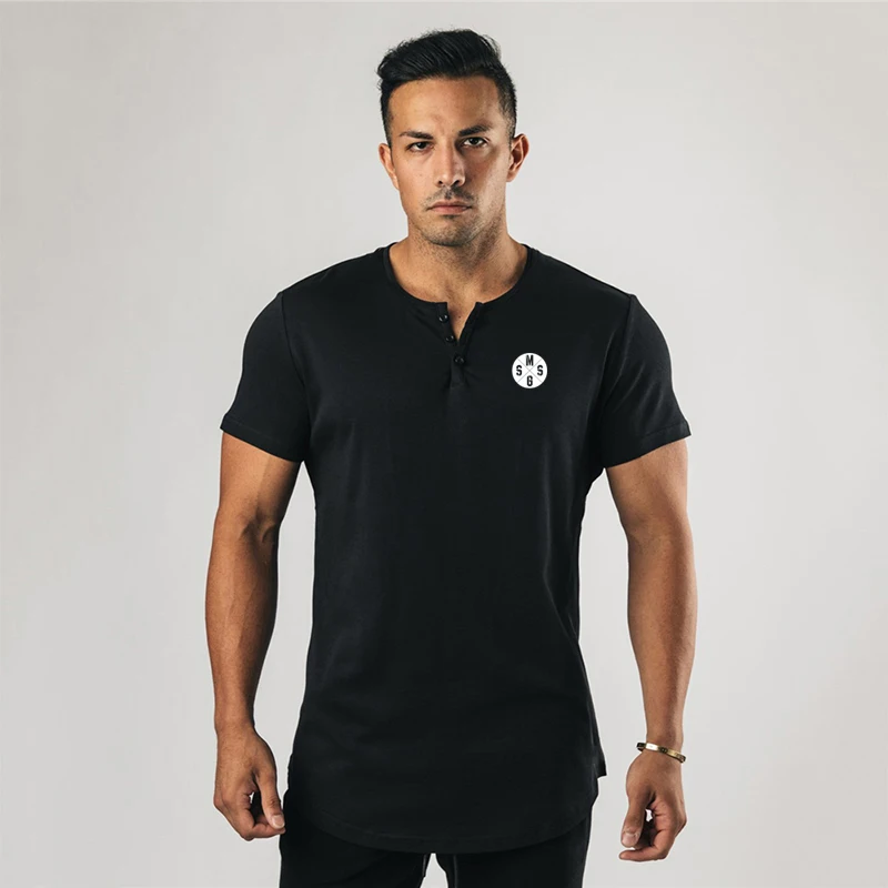 

Gym Sports Fitness Bodybuilding Workout Summer Running Fashion Shirt Men 0-Neck Short Sleeve Cotton Breathable Slim Fit T-shirt