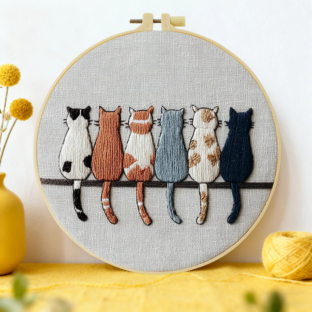 1 Stück 20X20CM/15X15CM 7,87/6,3 Zoll Katzen-Stickerei-Starter-Kit DIY-Kit DIY-Stickerei-Set Handarbeiten Nähkunst Heimdekoration