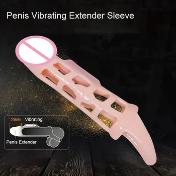 Soft Vibrating Penis Sleeve Men Penis Extender Enlarger 20mm Solid Glans with Cock and Ball Harness 5