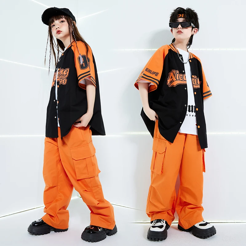 Hip Hop Boys Ballroom Baseball Jacket Cargo Pants Girls Streetwear Coat Children Jazz Clothes Sets Kids Street Dance Costume