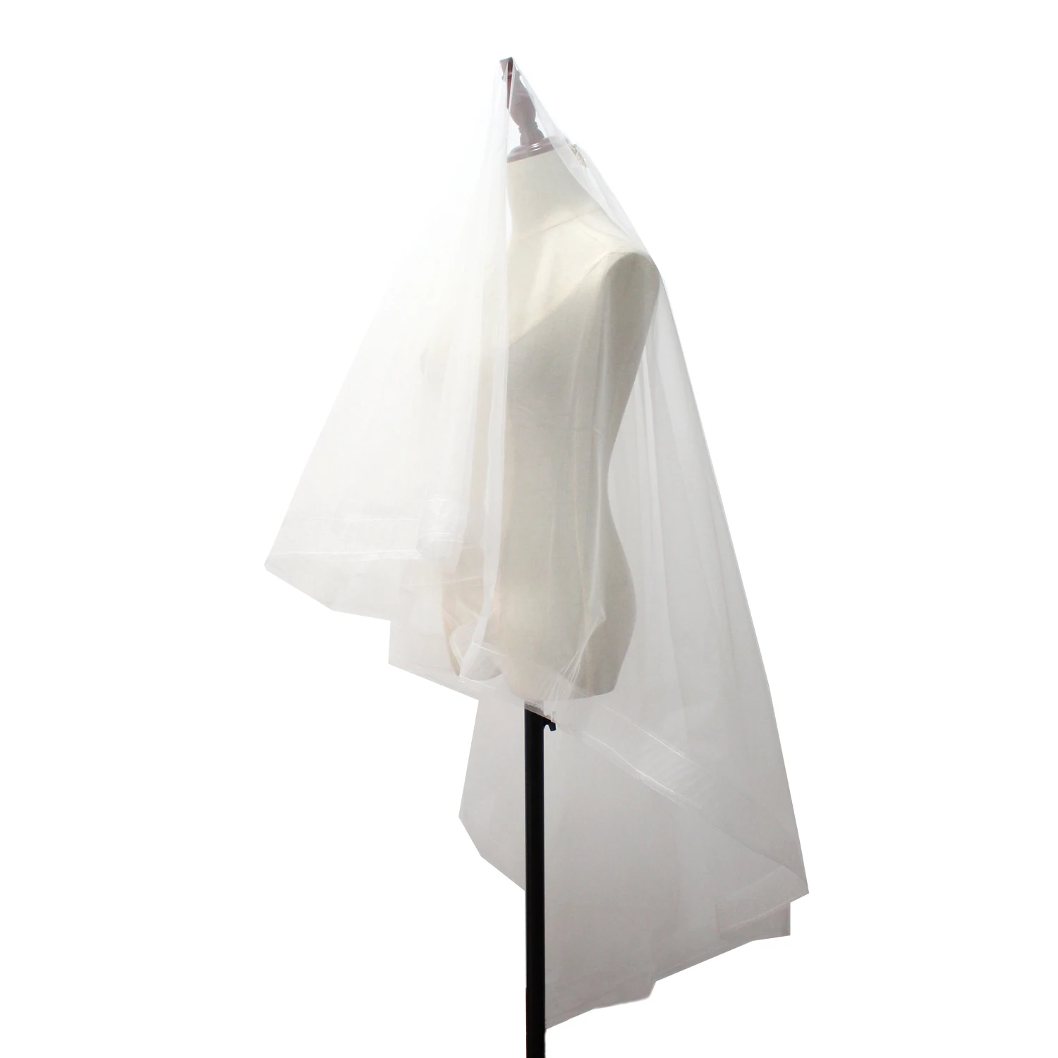 V609 Elegant Bridal White Veil for Wedding Dress One-Layer Tulle Pencil Edge Brides Fingertip Veil with Hair Comb