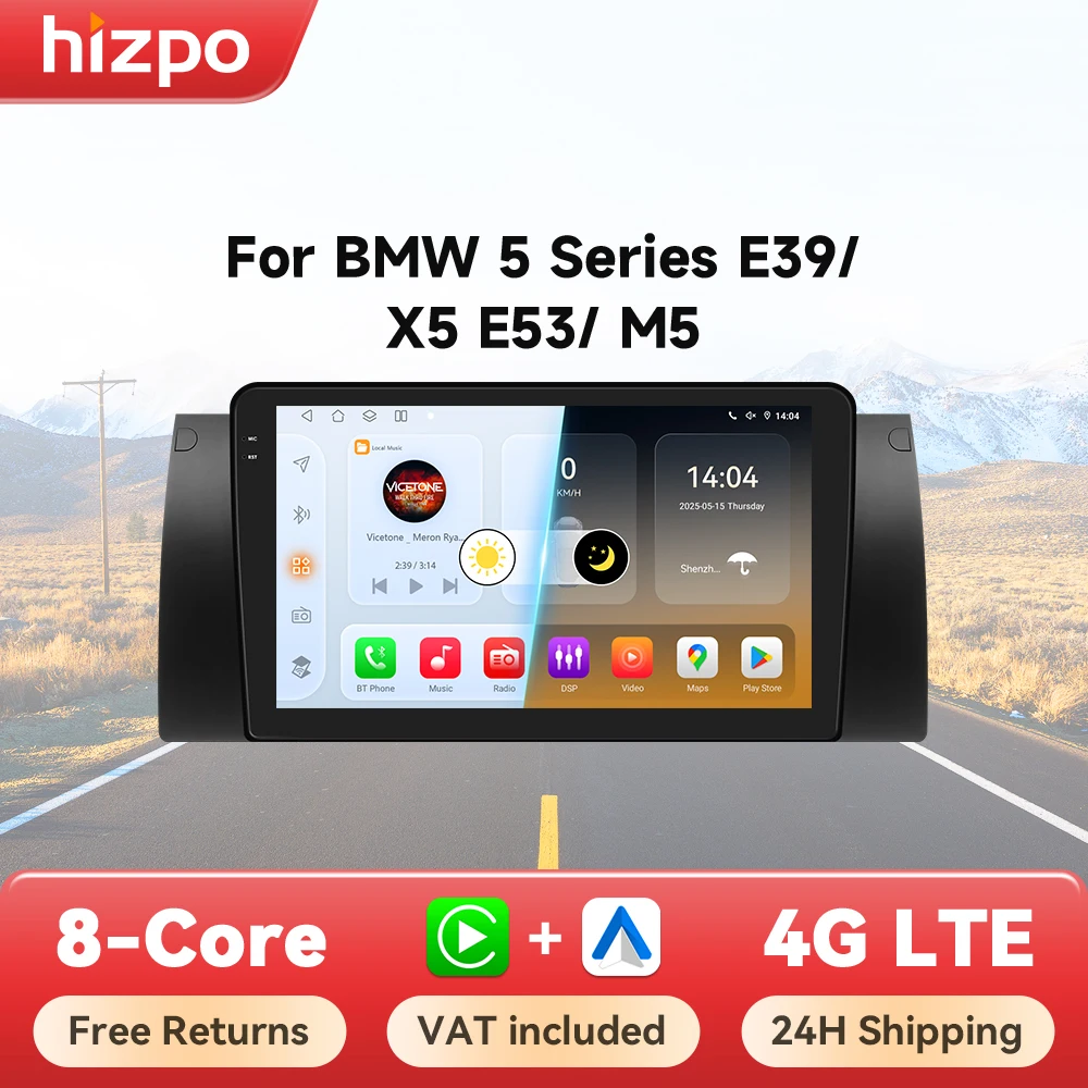 Hizpo 2 Din Android Auto Radio für BMW 5 E39 1995 - 2003 E53 X5 M5 Carplay 4G Auto-Multimedia GPS 2 Din Smart Car Systeme KI-Sprachsteuerung