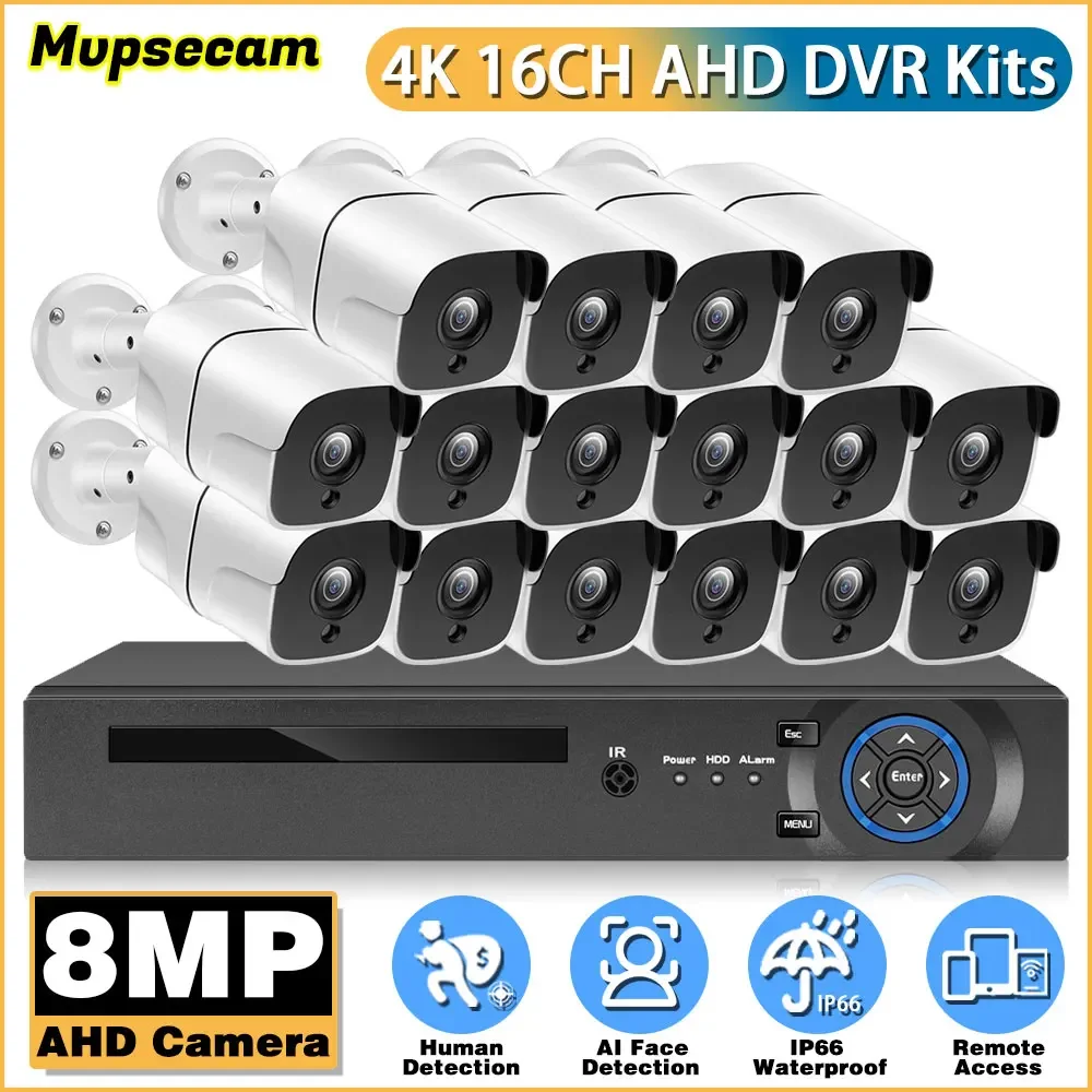 16CH CCTV System H.265+ 8MP Metal Smart 6in1 DVR Kit 4K 8MP Home Security Outdoor Night Vision Camera HD Video Surveillance Kit