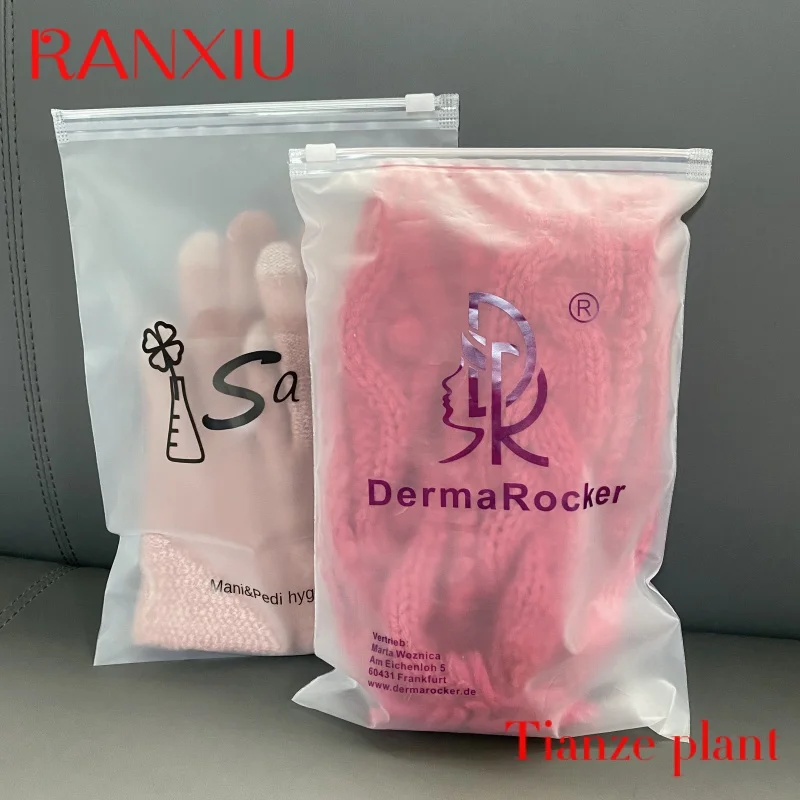 Custom Custom Logo Printing Slide Matte/ Frosted Biodegradable Zipper Plastic Bag Clothing Tshirt Poly Zip Bag With Own Logo custom biodegradable frosted clothing ziplock packaging bags custom   tshirt plastic bag with logo zipper zip pouch garment