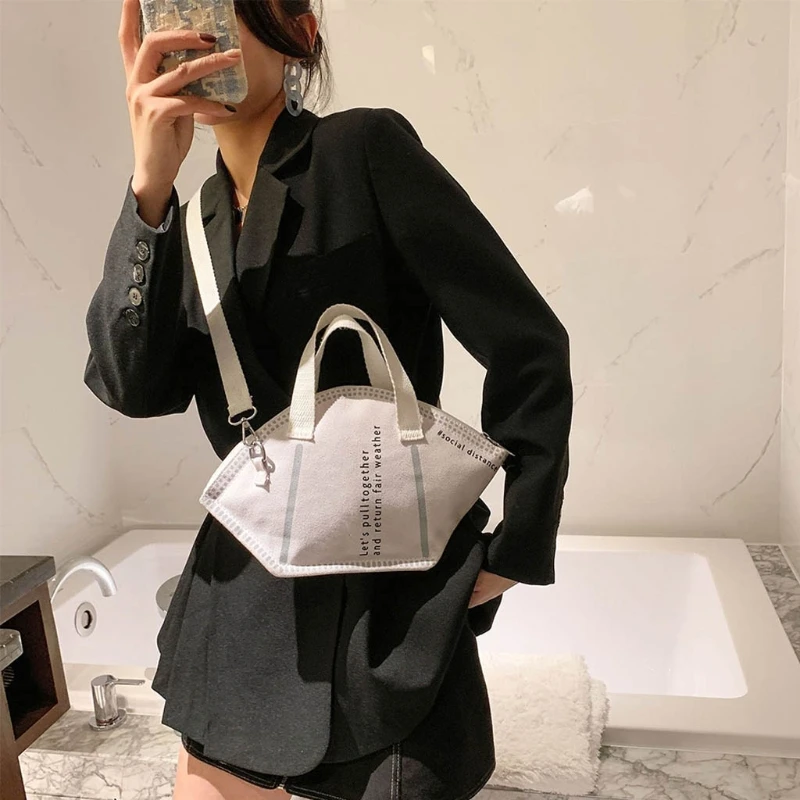 

Women's Mask Style Handbag Fashion Trendy Ladies Shopper Bag Unique Design Trendy Shoulder Bags Black/ White S/L