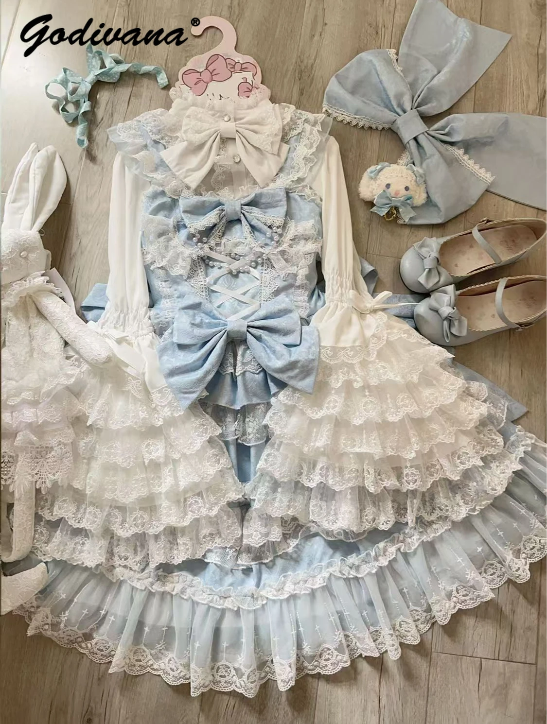 Lolita Dress Original Lolita Dress Cape Set New Spring Autumn Sweet Girl Lace Princess Jsk Cake Dress Fairy Suspender Shirt Outfit