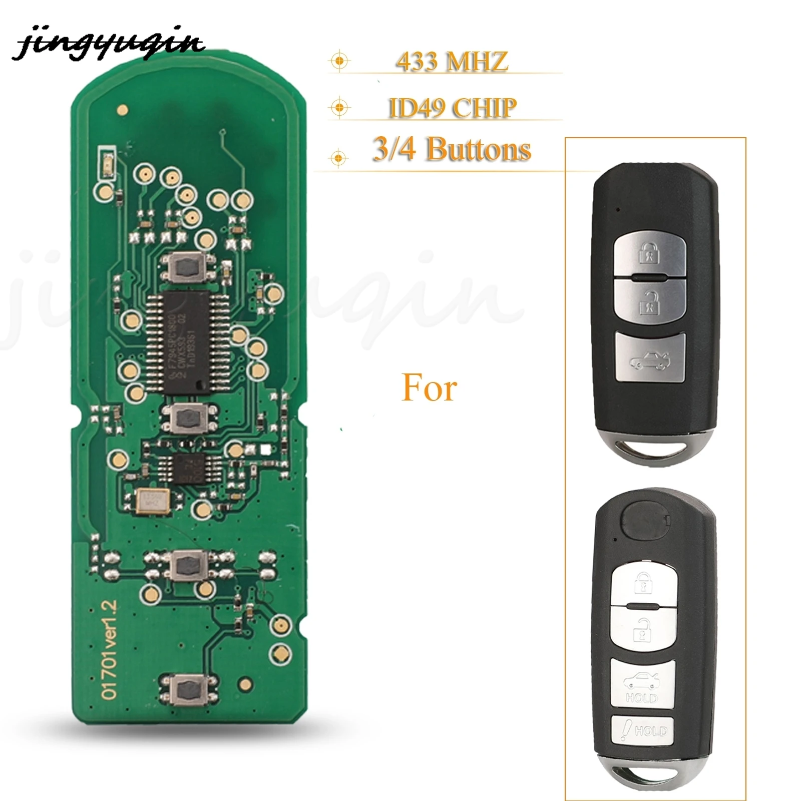 3/4 Button Remote Car Key Fob 433MHz 49 Chip For Mazda (Mitsubishi System) 3 MX-5 CX-3 CX-5 CX-7 SKE13E-01 SkE13E02 jingyuqin