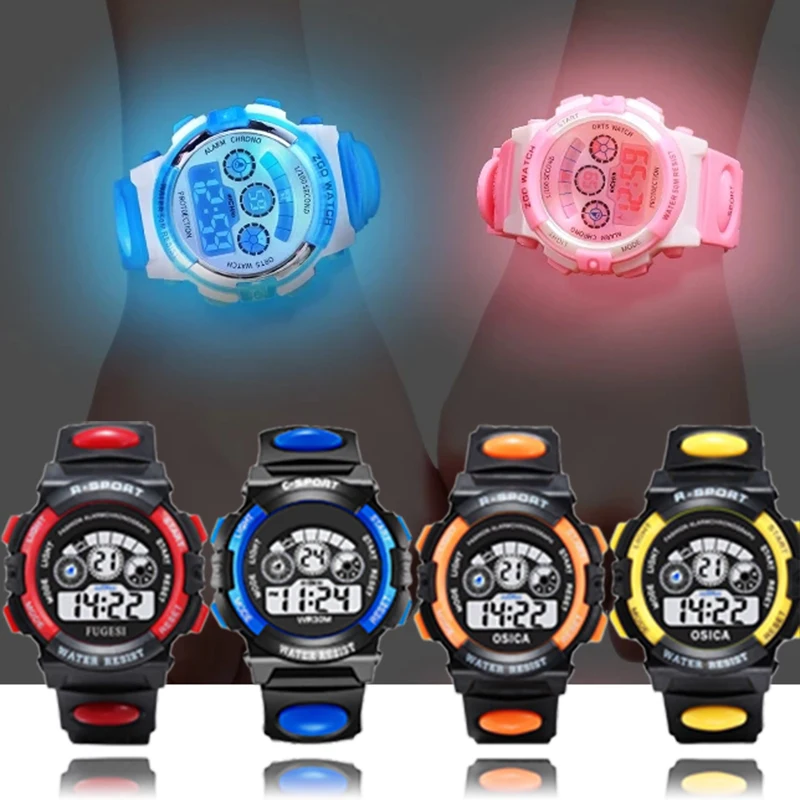 Tanio Dla dzieci zegarki elektroniczne kolor świecąca tarcza życie wodoodporny