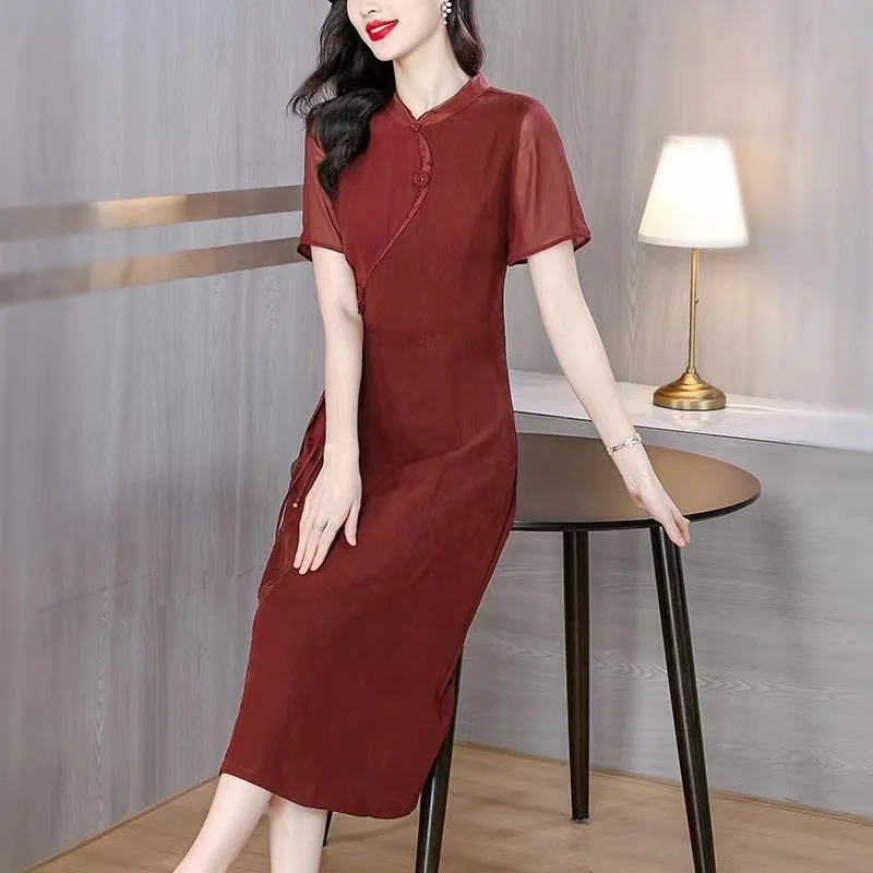 Xiangyunsha's mother's wedding dress silk mulberry silk qipao dress