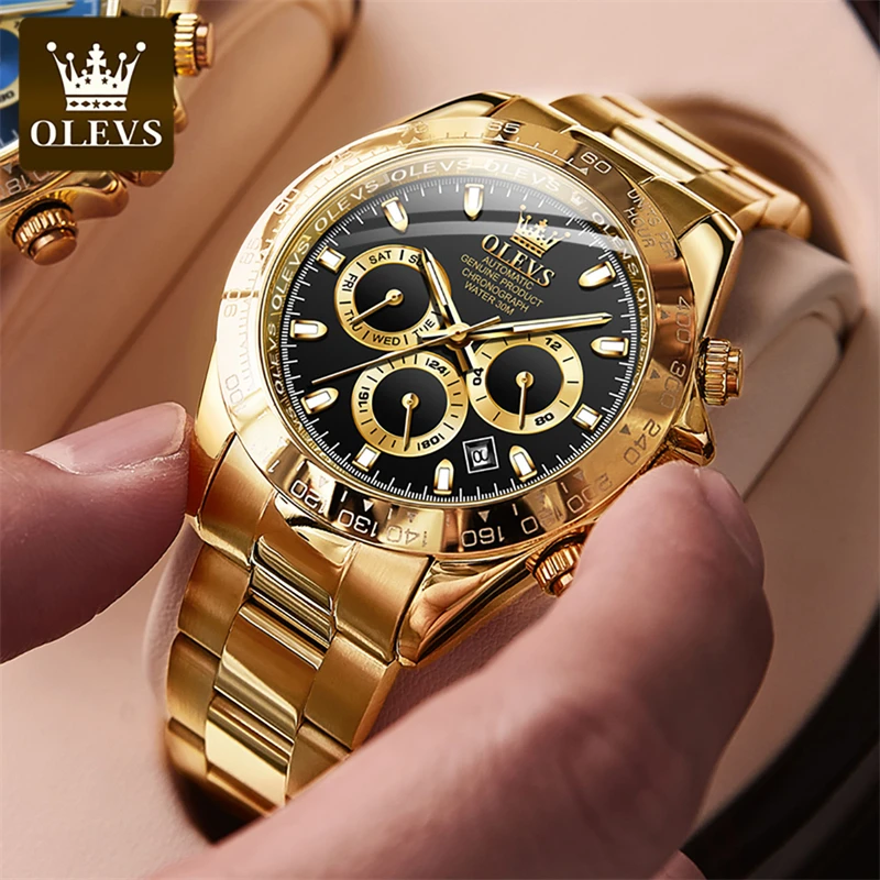 OLEVS Mens Watches Top Brand Luxury Multifunction Mechanical Watch for Men Stainless Steel Waterproof Luminous Fashion Watch