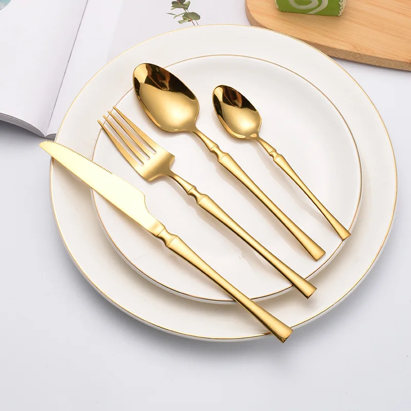 Upscale Gold Dinnerware Set Stainless Steel Tableware Knife Fork Coffee Spoon Flatware Dishwasher Safe Dinner Cutlery Gift 24pcs
