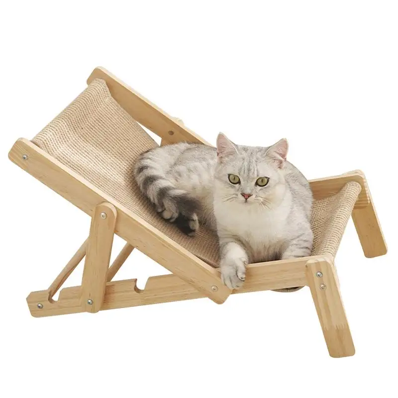 

Elevated Cat Chair Bed Sisal Scratcher Mini Beach Chair Cat Hammock Removable Sisal Pad Adjustable for Indoor Cats All Seasons