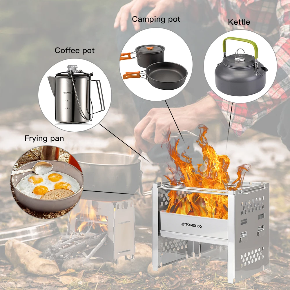 Tomshoo Outdoor Camping Wood Stove W Barbecue Grill Portable Wood Burning  Stove Wood Burner w BBQ Firewood Bracket For Picnic | AliExpress