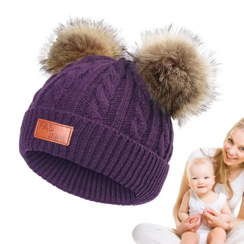 Toddler Girl Hat Pompom Knitted Ski Beanie Hat Comfortable Warm Stretchy Kids Beanie Hats For Boys Girls Toddler Baby School