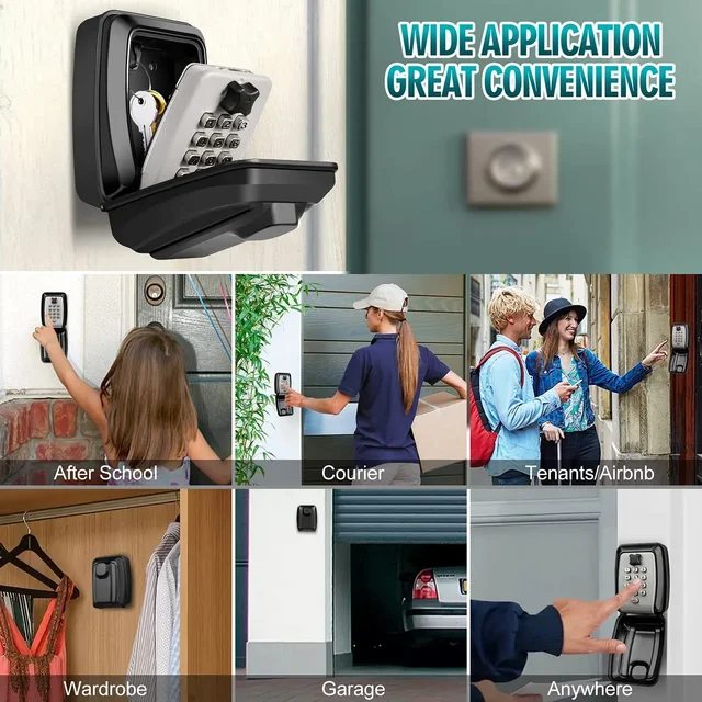 12 Digit Key Lock Box Wall-Mount Secret Code Security Key Safe Secret Organizer Box Home Office Weatherproof Safe Key Keeper 6